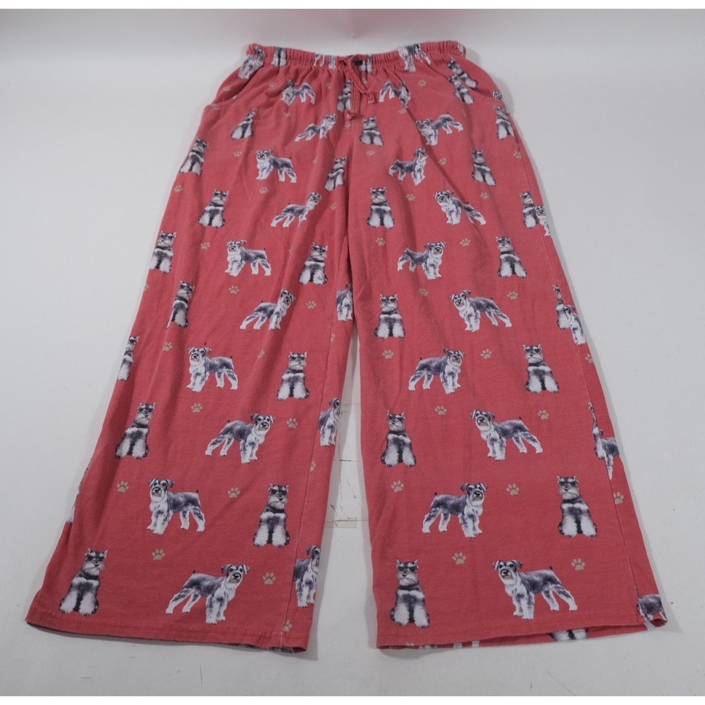 Comfies Pajama Pants Womens L Red Schnauzer Dog Print Sleepwear Relaxed Wide Leg